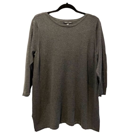 Cable & Gauge Peek-A-Boo Long Sleeve Knit Sweater Sparkle‎ Detail Grey Size XXL - Picture 1 of 8
